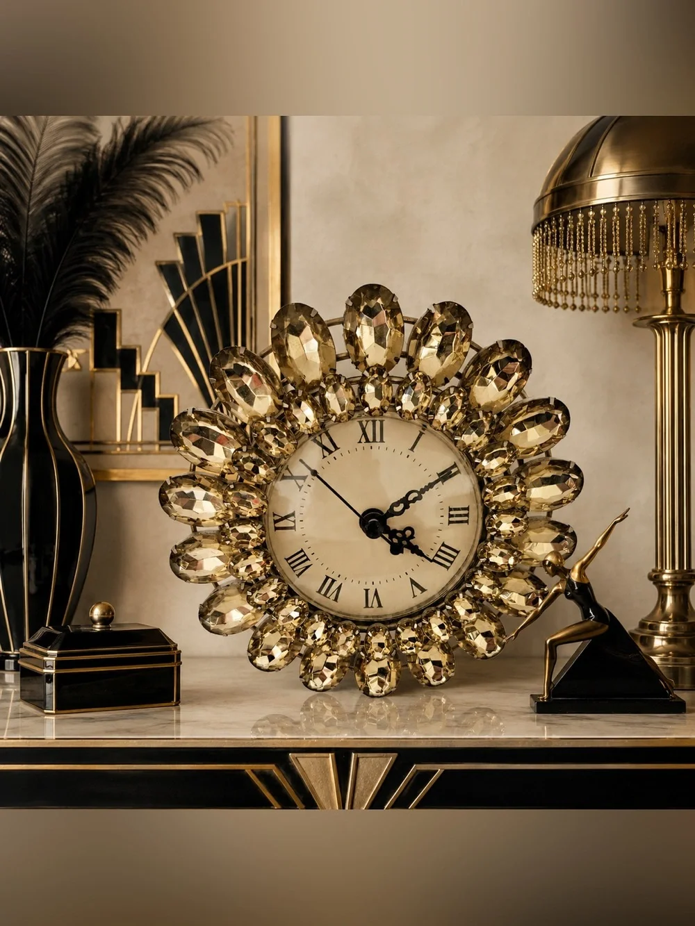 Working Art Deco Vintage Gold Sunburst Clock